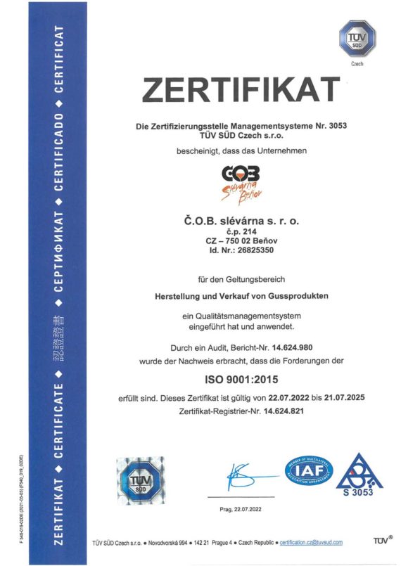 Certifikát ISO 9001 - DE