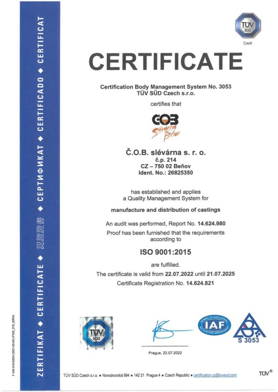 Certifikát ISO 9001 - ENG